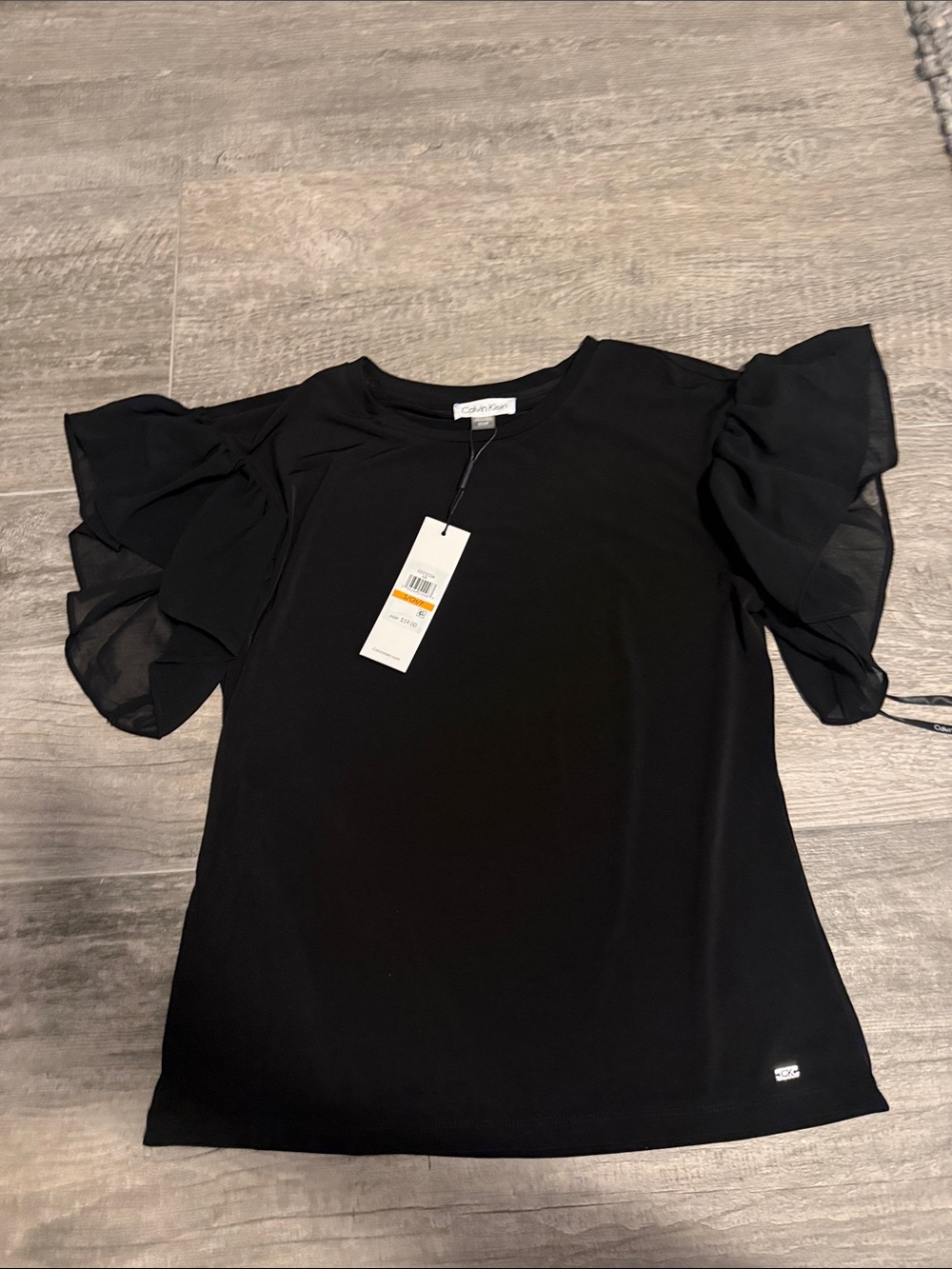 Calvin Klein Black Ruffle-Sleeve Blouse